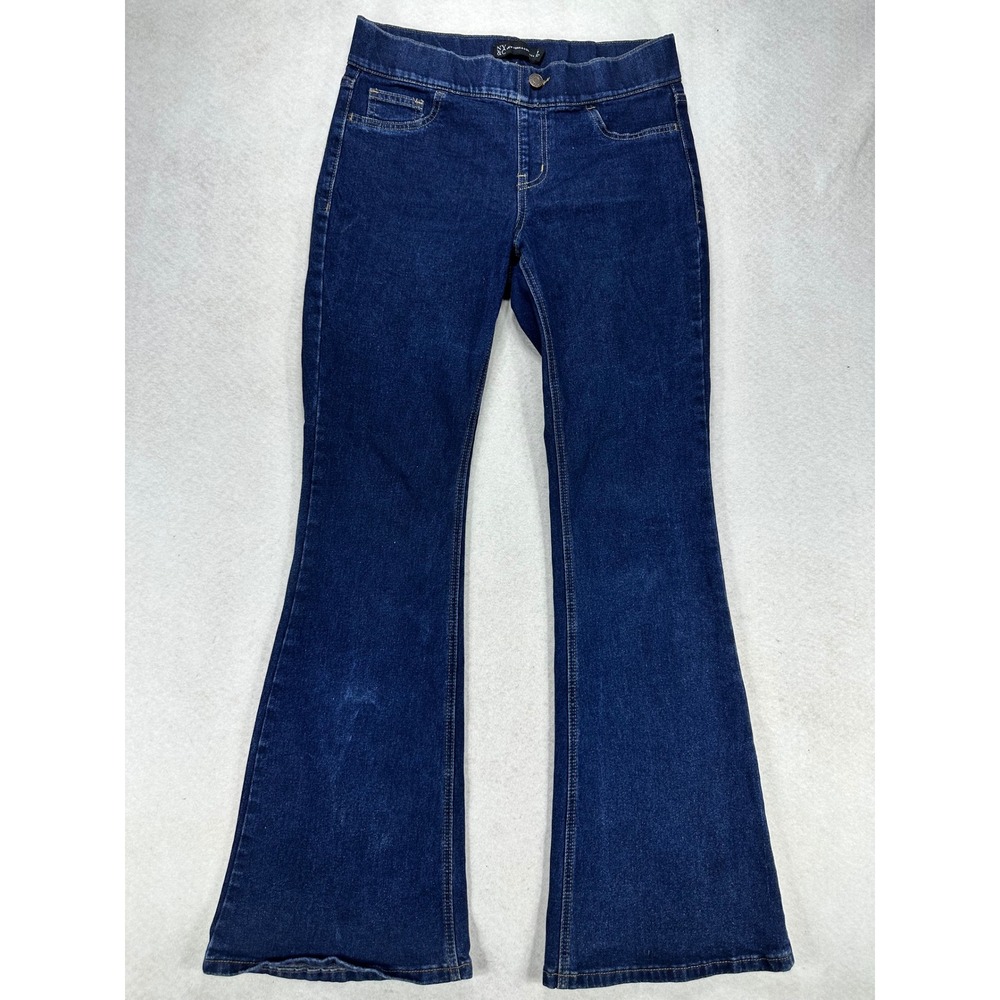New York & Company Women Dark Wash Pull On Flare Jeans Small S